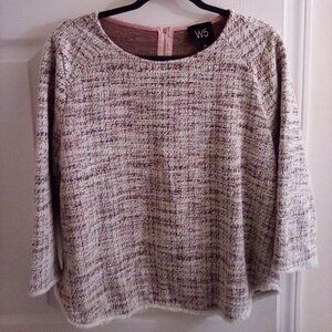 W5 Anthropologie light pink tweed style sweater with back zipper and raw hem. L